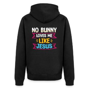 Kein Hase Liebt Mich Wie Der Christliche Glaube - Unisex Premium Bio Zip Hoodie - Schwarz - Hinten - Nico (187cm)