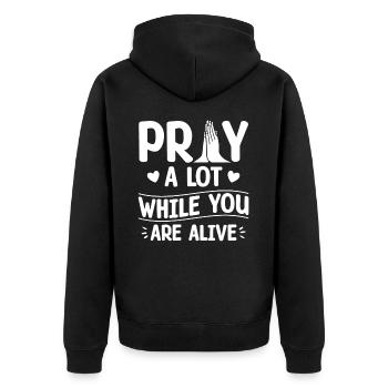 Praying a lot alive in the body of Christians - Unisex Premium Organic Zip Hoodie - black - Back - Nico (187cm)