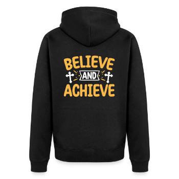 Believe And Achieve Christliches Kreuz Glaube - Unisex Premium Bio Zip Hoodie - Schwarz - Hinten - Nico (187cm)