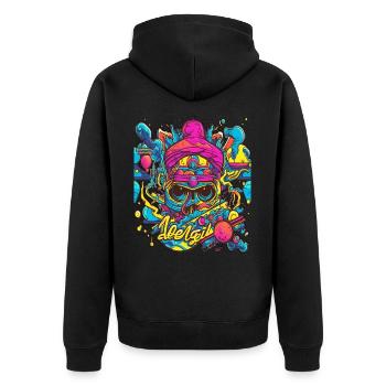 The design has a modern aesthetic and creates a - Unisex Premium Organic Zip Hoodie - black - Back - Nico (187cm)