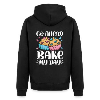 Go Ahead Bake My Day - Unisex Premium Bio Zip Hoodie - Schwarz - Hinten - Nico (187cm)