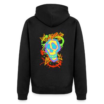 L.Gor Totenkopf Totenschädel Modern - Unisex Premium Bio Zip Hoodie - Schwarz - Hinten - Nico (187cm)