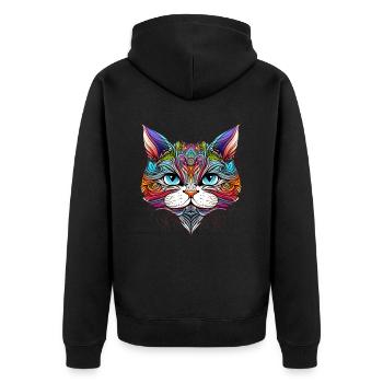Regenbogen Katze Portrait - Unisex Premium Bio Zip Hoodie - Schwarz - Hinten - Nico (187cm)