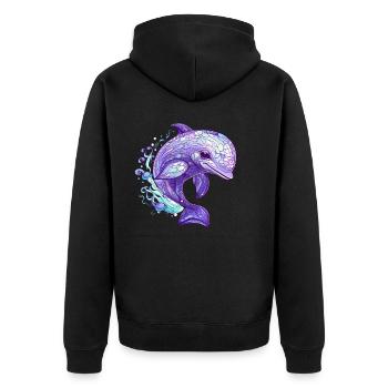Fröhlicher Delfin - Unisex Premium Bio Zip Hoodie - Schwarz - Hinten - Nico (187cm)