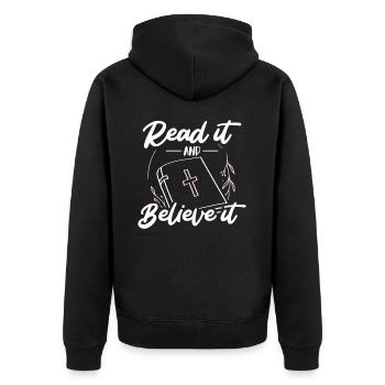 Read it and believe it Christian Bible Faith - Unisex Premium Organic Zip Hoodie - black - Back - Nico (187cm)