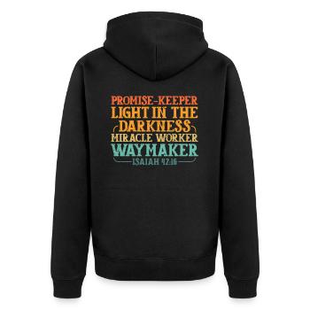 Promise Keeper Light In Darkness - Unisex Premium Organic Zip Hoodie - black - Back - Nico (187cm)