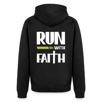 Laufen Mit Glauben Christlicher Läufer Glaube - Unisex Premium Bio Zip Hoodie - Schwarz - Hinten - Nico (187cm)