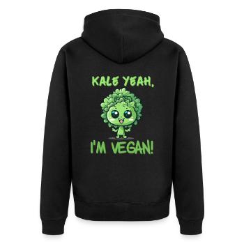 Kale yeah I m vegan - Grünkohl - Unisex Premium Bio Zip Hoodie - Schwarz - Hinten - Nico (187cm)