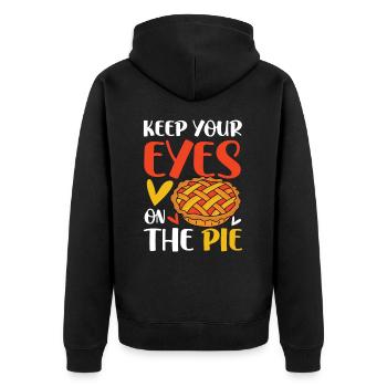 Keep Your Eyes On The Pie für einen Apple Pie - Unisex Premium Bio Zip Hoodie - Schwarz - Hinten - Nico (187cm)