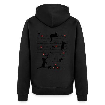 Notenblatt Katzen Herzen Musik Amsel - Unisex Premium Bio Zip Hoodie - Schwarz - Hinten - Nico (187cm)