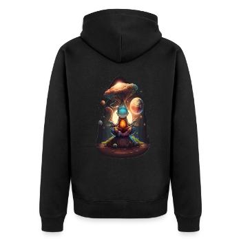 Alien Buddha Spirit Galaxy Yoga Meditation - Unisex Premium Organic Zip Hoodie - black - Back - Nico (187cm)