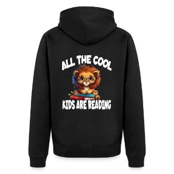 All The Cool Kids Are Reading Löwe - Unisex Premium Bio Zip Hoodie - Schwarz - Hinten - Nico (187cm)
