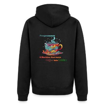 Programmer - Coffee into Code - Unisex Premium Bio Zip Hoodie - Schwarz - Hinten - Nico (187cm)