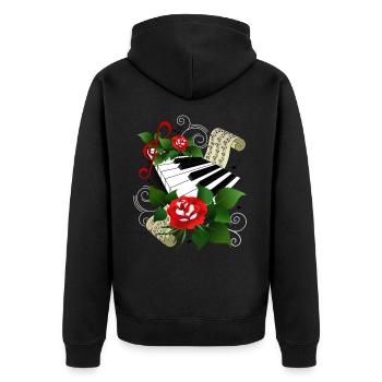 Klaviatur mit Rosen - Unisex Premium Bio Zip Hoodie - Schwarz - Hinten - Nico (187cm)