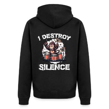 I Destroy Silence Affe Schlagzeug Trommeln - Unisex Premium Bio Zip Hoodie - Schwarz - Hinten - Nico (187cm)