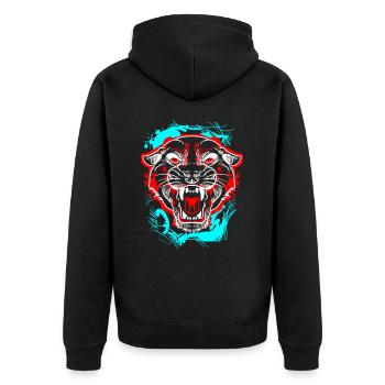 L.Gor Tiger - Unisex Premium Bio Zip Hoodie - Schwarz - Hinten - Nico (187cm)