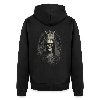 Creepy Gothic Skull King Throne Skelett Darkhorror - Unisex Premium Bio Zip Hoodie - Schwarz - Hinten - Nico (187cm)