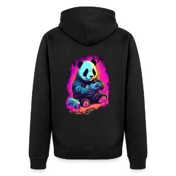 cute fat japanese panda gamer Play Consol - Unisex Premium Organic Zip Hoodie - black - Back - Nico (187cm)