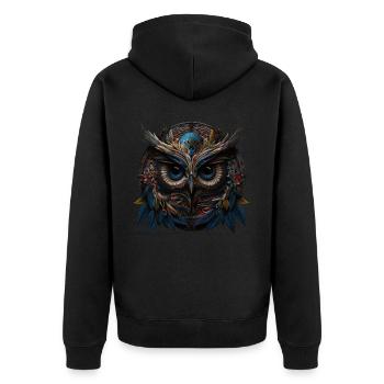 Eule Nachtvogel Vogel Tier Geschenk Mandala - Unisex Premium Bio Zip Hoodie - Schwarz - Hinten - Nico (187cm)