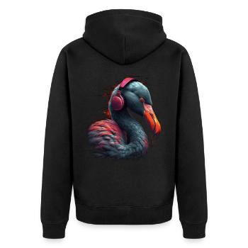 Flamingo Music Headphones Animal Gift - Unisex Premium Organic Zip Hoodie - black - Back - Nico (187cm)