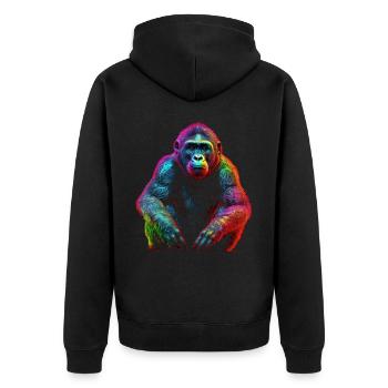 Affe Bunt Kunst Kreativ Geschenk Mann Tiermotiv - Unisex Premium Bio Zip Hoodie - Schwarz - Hinten - Nico (187cm)
