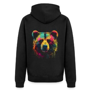 Bear Colorful Forest Artwork Animal Art Gift - Unisex Premium Organic Zip Hoodie - black - Back - Nico (187cm)