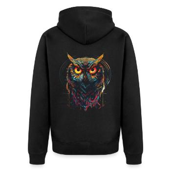 Eule Nachtvogel Vogel Tier Geschenk Kunst - Unisex Premium Bio Zip Hoodie - Schwarz - Hinten - Nico (187cm)