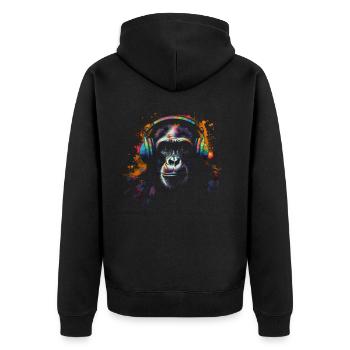 Affe Musik Bunt Geschenk Tiermotiv Tier Kunst - Unisex Premium Bio Zip Hoodie - Schwarz - Hinten - Nico (187cm)