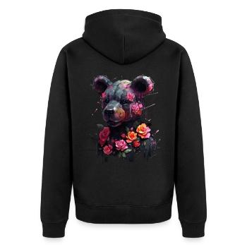 Bear Flowers Roses Woman Gift Animal Motif Art - Unisex Premium Organic Zip Hoodie - black - Back - Nico (187cm)