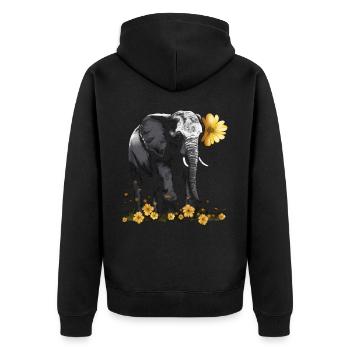 Elefant Tier Geschenk Afrika Kunst Blumen - Unisex Premium Bio Zip Hoodie - Schwarz - Hinten - Nico (187cm)
