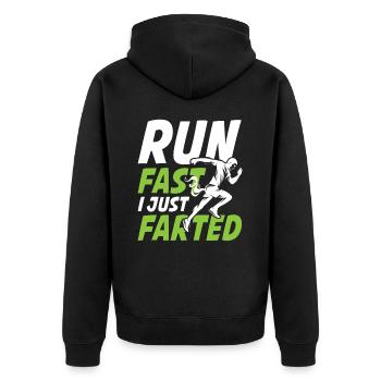 Run Fast I Just Farted für einen Jogger und - Unisex Premium Bio Zip Hoodie - Schwarz - Hinten - Nico (187cm)