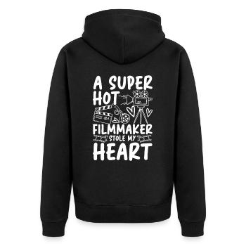 A Super Hot Filmmaker Stole My Heart - Unisex Premium Bio Zip Hoodie - Schwarz - Hinten - Nico (187cm)