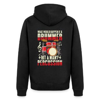 Schlagzeuger Schlagzeug Drumsticks - Unisex Premium Bio Zip Hoodie - Schwarz - Hinten - Nico (187cm)