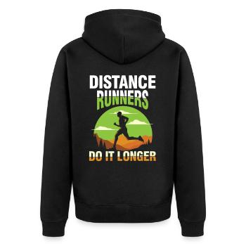 Distance Runners Do It Longer für einen Jogger - Unisex Premium Bio Zip Hoodie - Schwarz - Hinten - Nico (187cm)