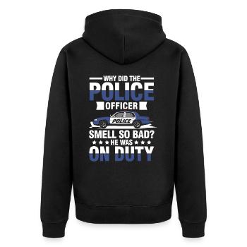 Lustiger Polizei Spruch für einen Polizist - Unisex Premium Bio Zip Hoodie - Schwarz - Hinten - Nico (187cm)