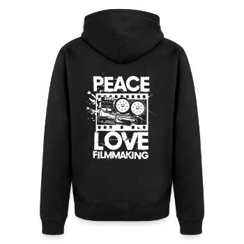 Peace Love Filmmaking für einen Filmemacher - Unisex Premium Bio Zip Hoodie - Schwarz - Hinten - Nico (187cm)