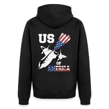 Vierter Kampfjet USA-Flagge - Unisex Premium Bio Zip Hoodie - Schwarz - Hinten - Nico (187cm)