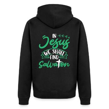 In Jesus we will find salvation Bible verse - Unisex Premium Organic Zip Hoodie - black - Back - Nico (187cm)