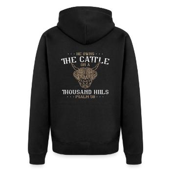 Er Besitzt Das Vieh Psalm Bibelvers Glaube Jesus - Unisex Premium Bio Zip Hoodie - Schwarz - Hinten - Nico (187cm)