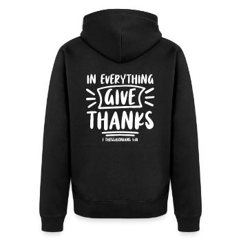 In Allem Danken Bibelvers Glaube Jesus Christus - Unisex Premium Bio Zip Hoodie - Schwarz - Hinten - Nico (187cm)