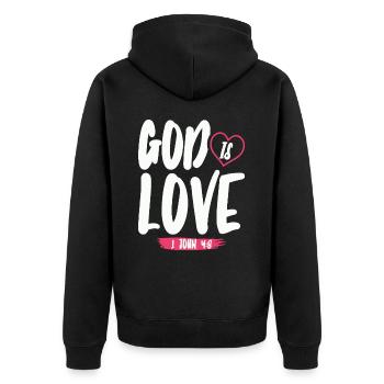 Gott Ist Liebe Christlicher Bibelvers Glaube - Unisex Premium Bio Zip Hoodie - Schwarz - Hinten - Nico (187cm)