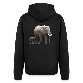 Elfanten-Mama mit Baby - Elefant - Wildtier - Unisex Premium Bio Zip Hoodie - Schwarz - Hinten - Nico (187cm)