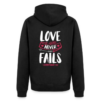L’amour ne manque jamais Verset biblique Foi Jésus - Veste à capuche bio Premium Unisexe - noir - Dos - Nico (187cm)