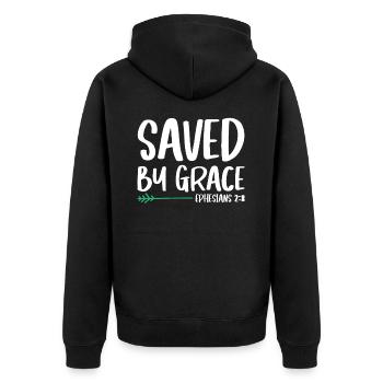 Sauvé par la grâce Bible Verset Chrétien - Veste à capuche bio Premium Unisexe - noir - Dos - Nico (187cm)