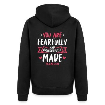 Du Bist Furchtbar Und Wunderbar Gemacht Bibelvers - Unisex Premium Bio Zip Hoodie - Schwarz - Hinten - Nico (187cm)