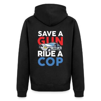 Lustiger Polizei Spruch für einen Polizist - Unisex Premium Bio Zip Hoodie - Schwarz - Hinten - Nico (187cm)