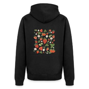 Obst Vegan Vegetarisch Früchte Erdbeeren - Unisex Premium Bio Zip Hoodie - Schwarz - Hinten - Nico (187cm)