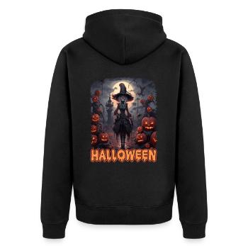 Bad Pumpkin Böser Kürbis Halloween - Unisex Premium Bio Zip Hoodie - Schwarz - Hinten - Nico (187cm)