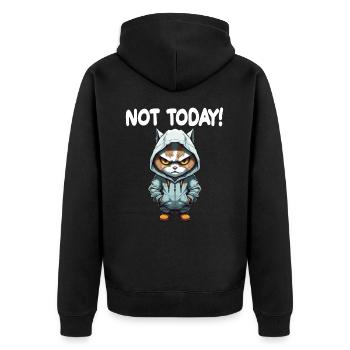 Not Today Katze Schlechte Laune - Unisex Premium Bio Zip Hoodie - Schwarz - Hinten - Nico (187cm)