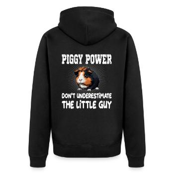 Piggy Power Don't Underestimate The Little Guy - Unisex Premium Bio Zip Hoodie - Schwarz - Hinten - Nico (187cm)